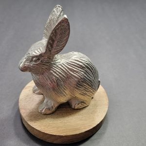 Silver Metal Rabbit Easter Bunny Ears Up Sitting, 4"